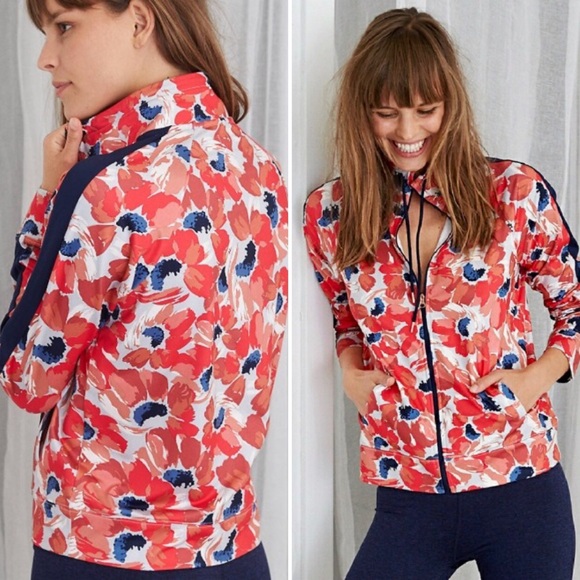 NWOT AERIE Floral Zip Up Pink Navy Track Jacket - Picture 3 of 8